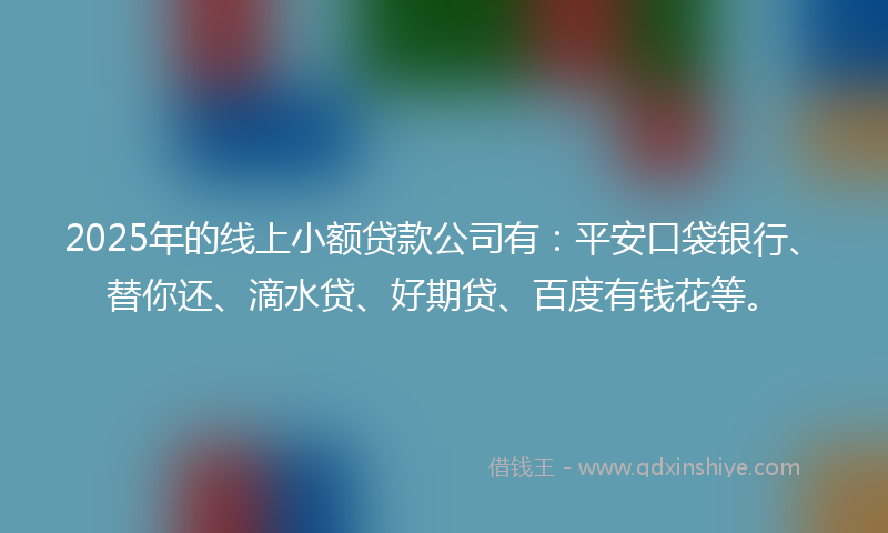 2025年的线上小额贷款公司有：平安口袋银行、替你还、滴水贷、好期贷、百度有钱花等。
