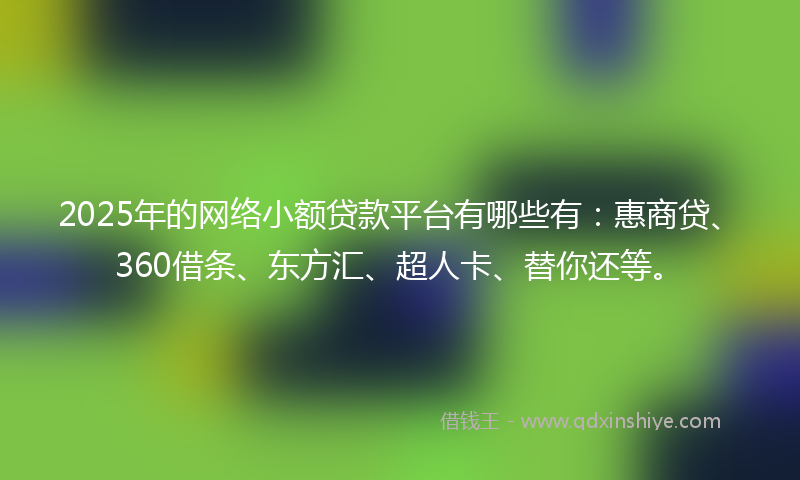 2025年的网络小额贷款平台有哪些有：惠商贷、360借条、东方汇、超人卡、替你还等。