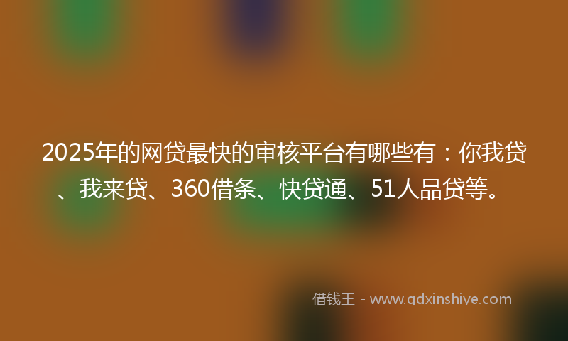 2025年的网贷最快的审核平台有哪些有：你我贷、我来贷、360借条、快贷通、51人品贷等。