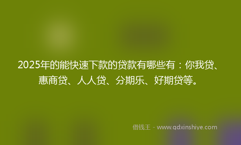 2025年的能快速下款的贷款有哪些有：你我贷、惠商贷、人人贷、分期乐、好期贷等。
