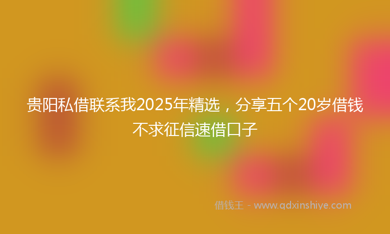 贵阳私借联系我2025年精选，分享五个20岁借钱不求征信速借口子