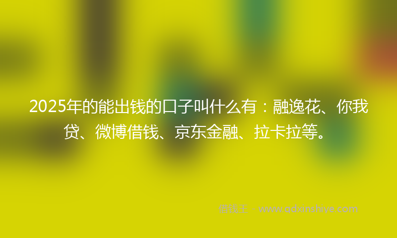 2025年的能出钱的口子叫什么有：融逸花、你我贷、微博借钱、京东金融、拉卡拉等。