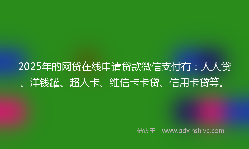 2025年的网贷在线申请贷款微信支付有：人人贷、洋钱罐、超人卡、维信卡卡贷、信用卡贷等。