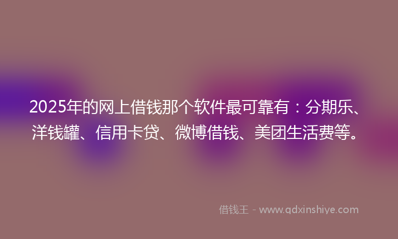 2025年的网上借钱那个软件最可靠有：分期乐、洋钱罐、信用卡贷、微博借钱、美团生活费等。