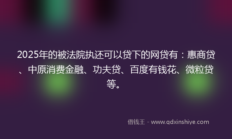 2025年的被法院执还可以贷下的网贷有：惠商贷、中原消费金融、功夫贷、百度有钱花、微粒贷等。