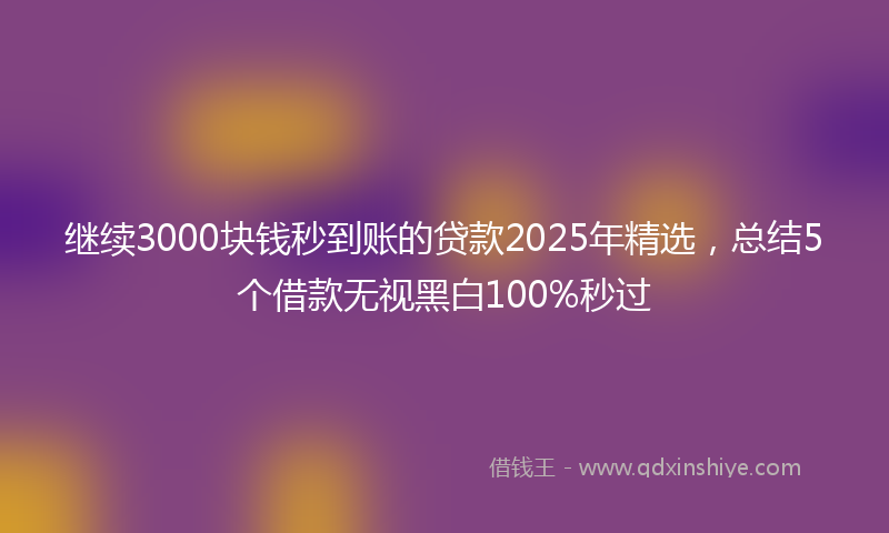 继续3000块钱秒到账的贷款2025年精选，总结5个借款无视黑白100%秒过
