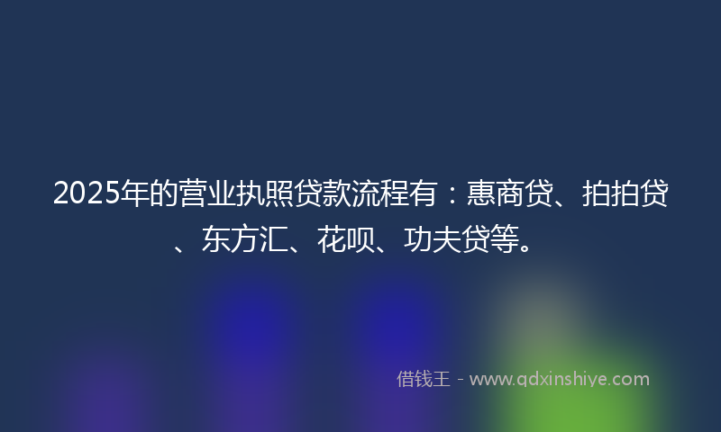 2025年的营业执照贷款流程有：惠商贷、拍拍贷、东方汇、花呗、功夫贷等。