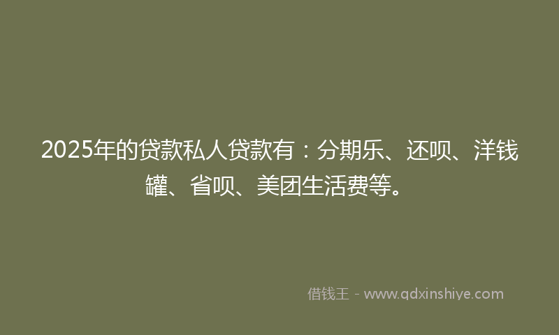 2025年的贷款私人贷款有：分期乐、还呗、洋钱罐、省呗、美团生活费等。