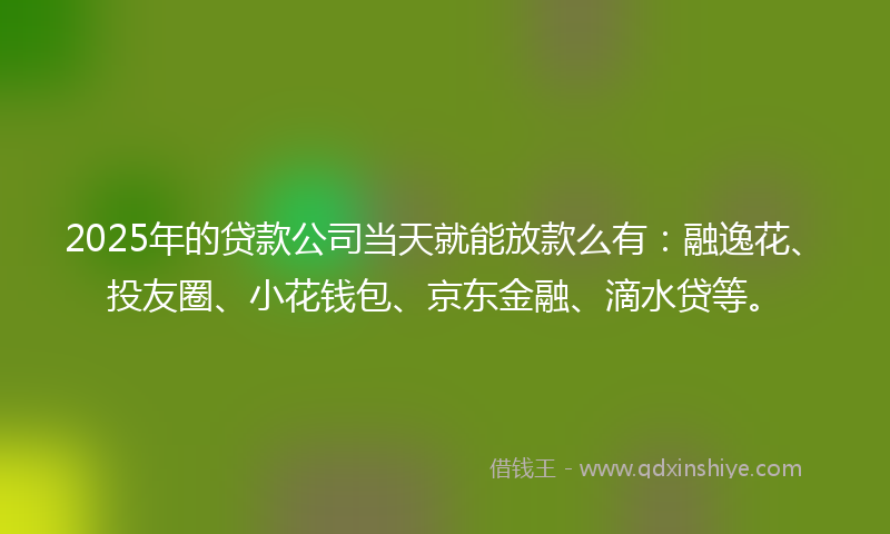 2025年的贷款公司当天就能放款么有：融逸花、投友圈、小花钱包、京东金融、滴水贷等。