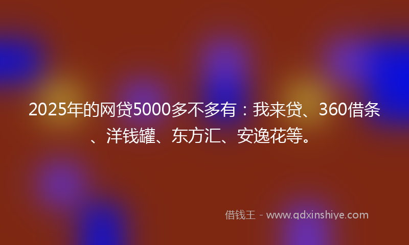2025年的网贷5000多不多有：我来贷、360借条、洋钱罐、东方汇、安逸花等。