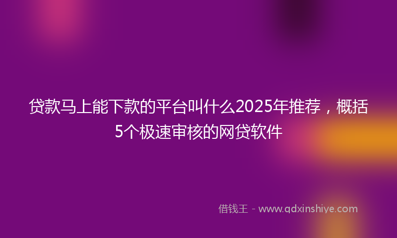 贷款马上能下款的平台叫什么2025年推荐，概括5个极速审核的网贷软件