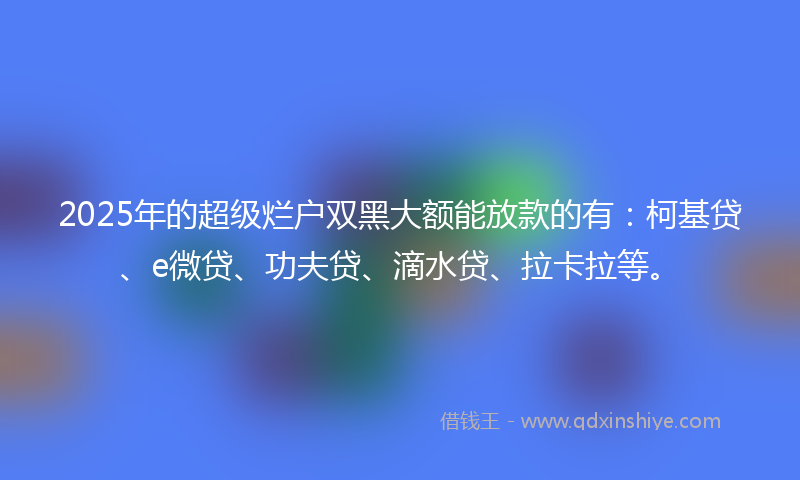 2025年的超级烂户双黑大额能放款的有：柯基贷、e微贷、功夫贷、滴水贷、拉卡拉等。