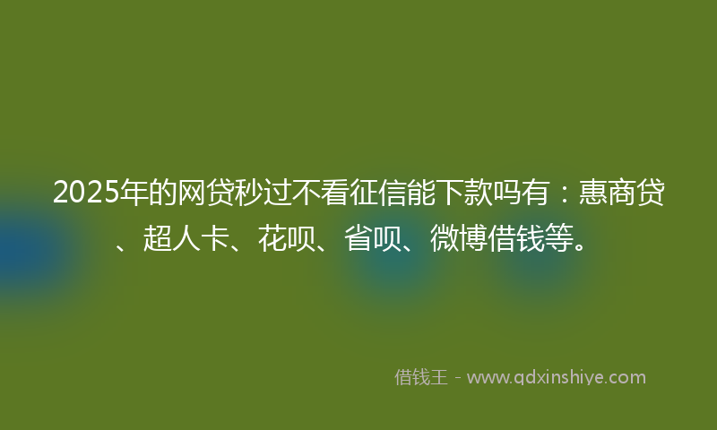 2025年的网贷秒过不看征信能下款吗有：惠商贷、超人卡、花呗、省呗、微博借钱等。