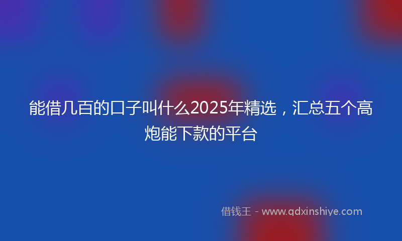 能借几百的口子叫什么2025年精选，汇总五个高炮能下款的平台