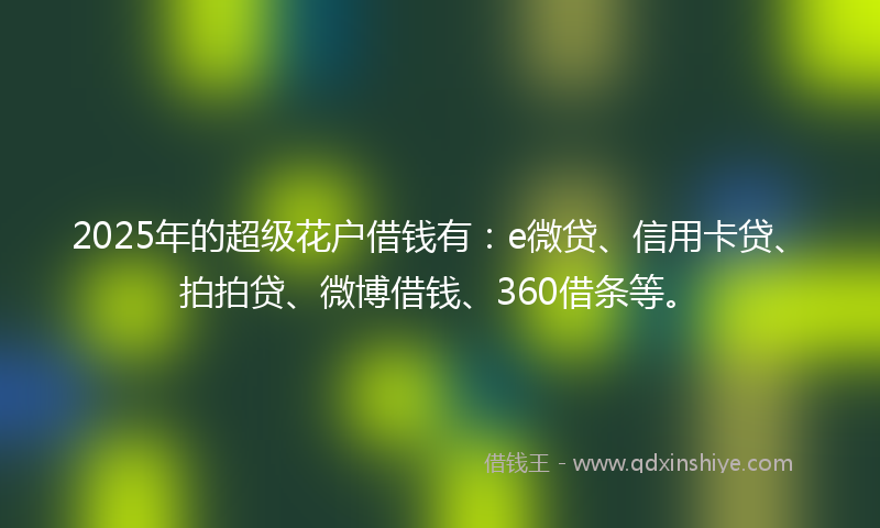 2025年的超级花户借钱有：e微贷、信用卡贷、拍拍贷、微博借钱、360借条等。