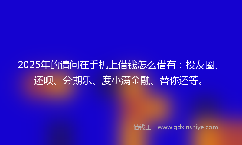 2025年的请问在手机上借钱怎么借有：投友圈、还呗、分期乐、度小满金融、替你还等。