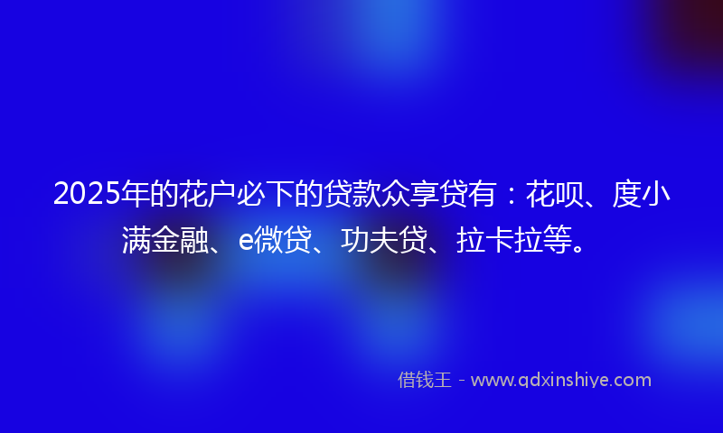 2025年的花户必下的贷款众享贷有：花呗、度小满金融、e微贷、功夫贷、拉卡拉等。