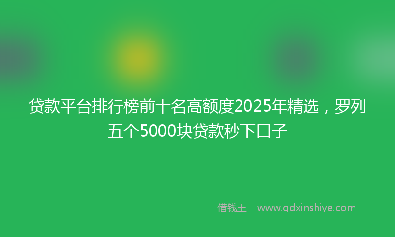 贷款平台排行榜前十名高额度2025年精选，罗列五个5000块贷款秒下口子