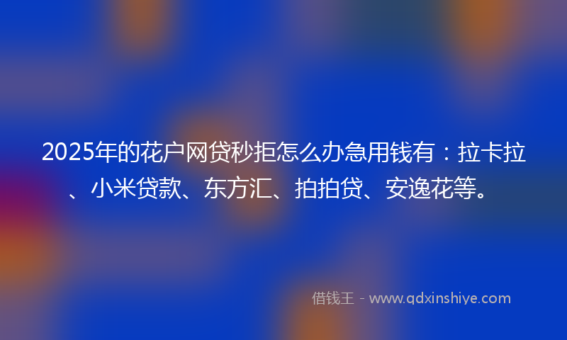 2025年的花户网贷秒拒怎么办急用钱有：拉卡拉、小米贷款、东方汇、拍拍贷、安逸花等。