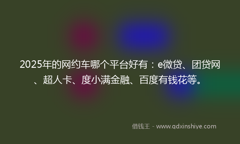 2025年的网约车哪个平台好有：e微贷、团贷网、超人卡、度小满金融、百度有钱花等。