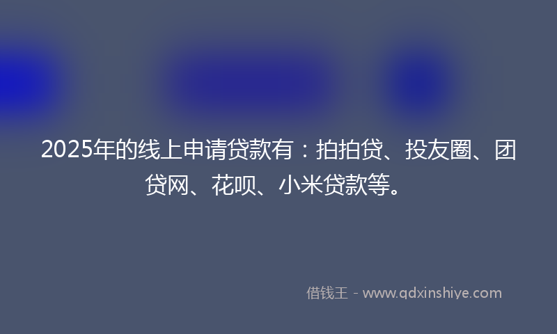 2025年的线上申请贷款有：拍拍贷、投友圈、团贷网、花呗、小米贷款等。