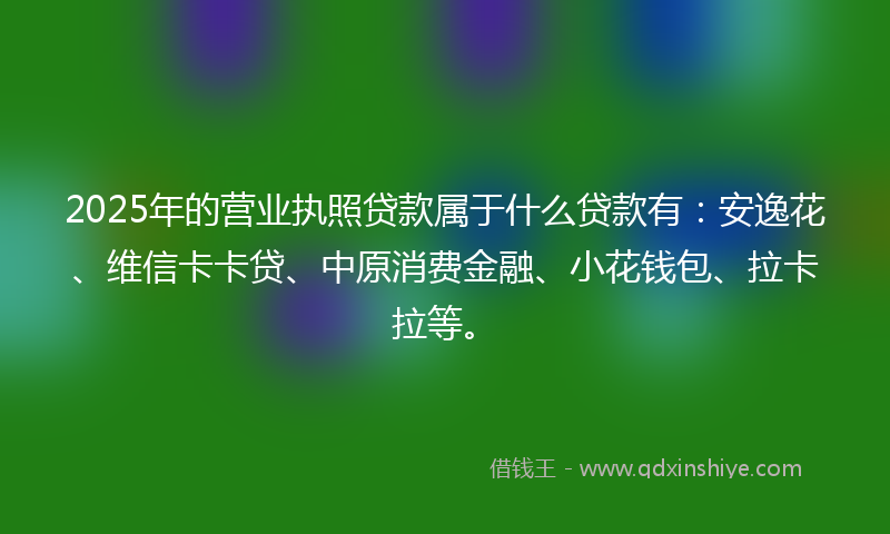 2025年的营业执照贷款属于什么贷款有：安逸花、维信卡卡贷、中原消费金融、小花钱包、拉卡拉等。