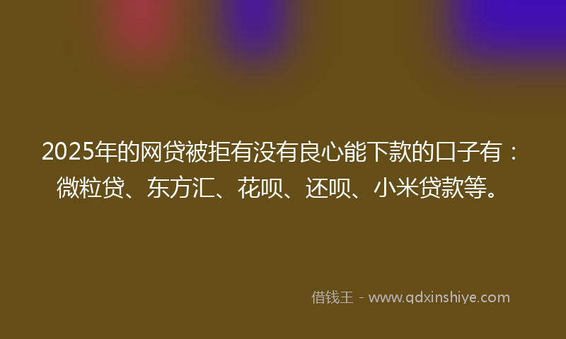 2025年的网贷被拒有没有良心能下款的口子有：微粒贷、东方汇、花呗、还呗、小米贷款等。