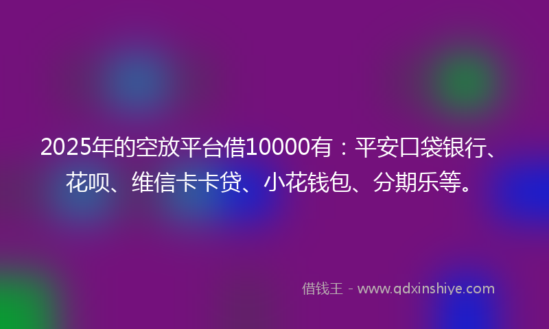 2025年的空放平台借10000有：平安口袋银行、花呗、维信卡卡贷、小花钱包、分期乐等。