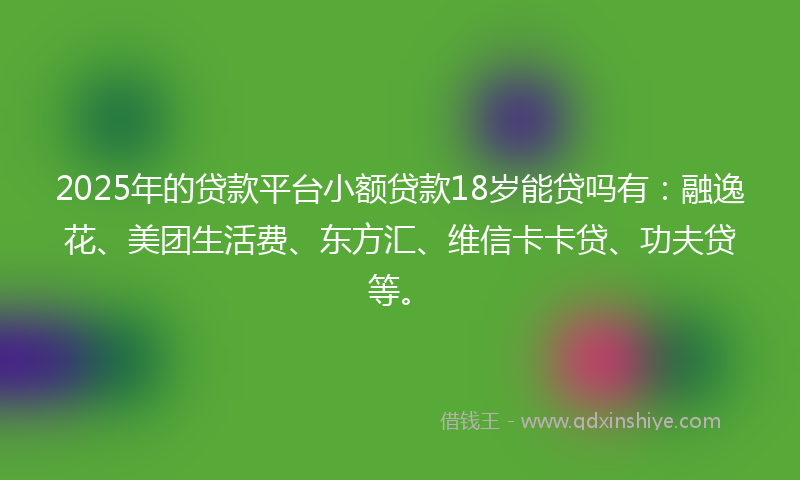 2025年的贷款平台小额贷款18岁能贷吗有：融逸花、美团生活费、东方汇、维信卡卡贷、功夫贷等。