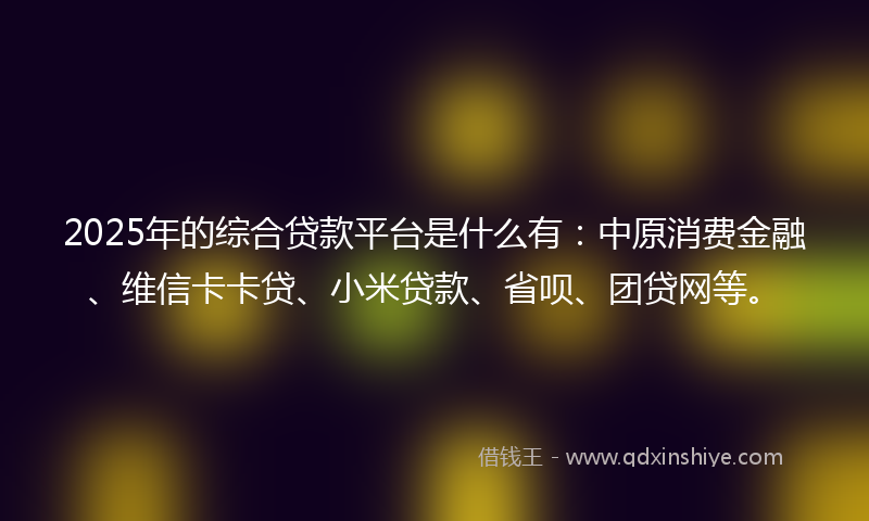 2025年的综合贷款平台是什么有：中原消费金融、维信卡卡贷、小米贷款、省呗、团贷网等。
