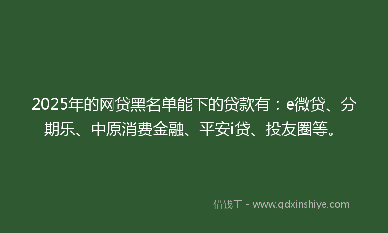 2025年的网贷黑名单能下的贷款有：e微贷、分期乐、中原消费金融、平安i贷、投友圈等。