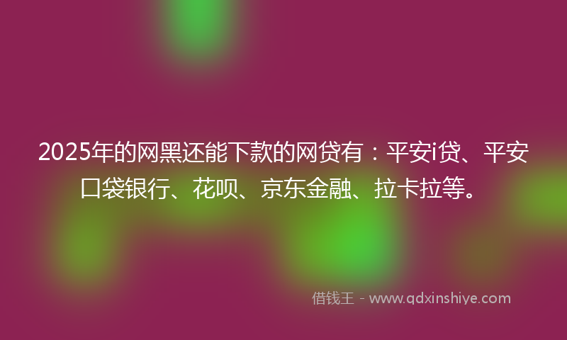 2025年的网黑还能下款的网贷有：平安i贷、平安口袋银行、花呗、京东金融、拉卡拉等。