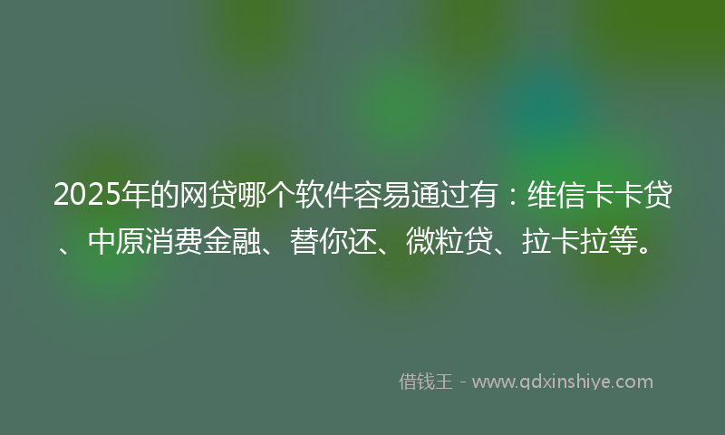 2025年的网贷哪个软件容易通过有：维信卡卡贷、中原消费金融、替你还、微粒贷、拉卡拉等。
