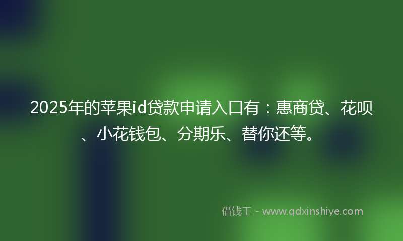 2025年的苹果id贷款申请入口有：惠商贷、花呗、小花钱包、分期乐、替你还等。