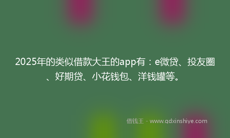 2025年的类似借款大王的app有：e微贷、投友圈、好期贷、小花钱包、洋钱罐等。