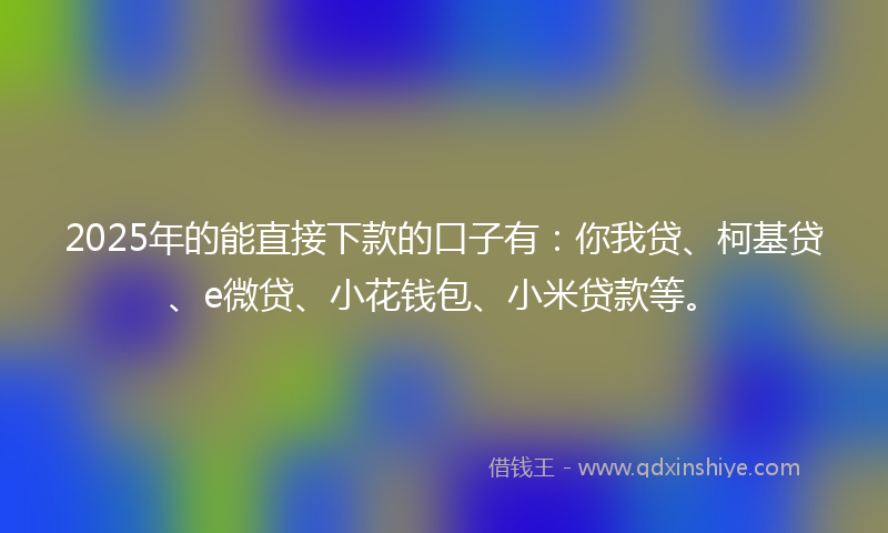 2025年的能直接下款的口子有：你我贷、柯基贷、e微贷、小花钱包、小米贷款等。