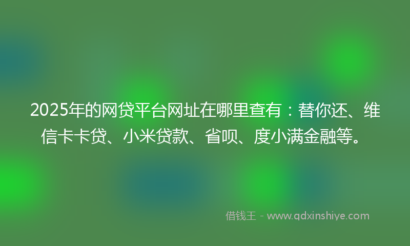 2025年的网贷平台网址在哪里查有：替你还、维信卡卡贷、小米贷款、省呗、度小满金融等。