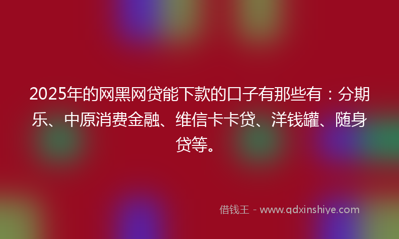 2025年的网黑网贷能下款的口子有那些有：分期乐、中原消费金融、维信卡卡贷、洋钱罐、随身贷等。
