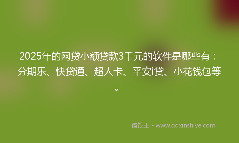 2025年的网贷小额贷款3千元的软件是哪些有：分期乐、快贷通、超人卡、平安i贷、小花钱包等。