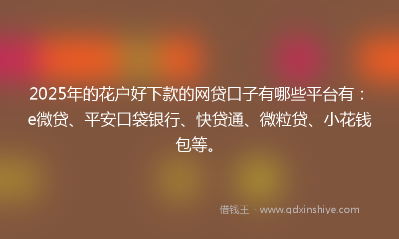 2025年的花户好下款的网贷口子有哪些平台有：e微贷、平安口袋银行、快贷通、微粒贷、小花钱包等。