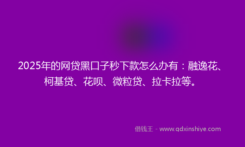 2025年的网贷黑口子秒下款怎么办有：融逸花、柯基贷、花呗、微粒贷、拉卡拉等。