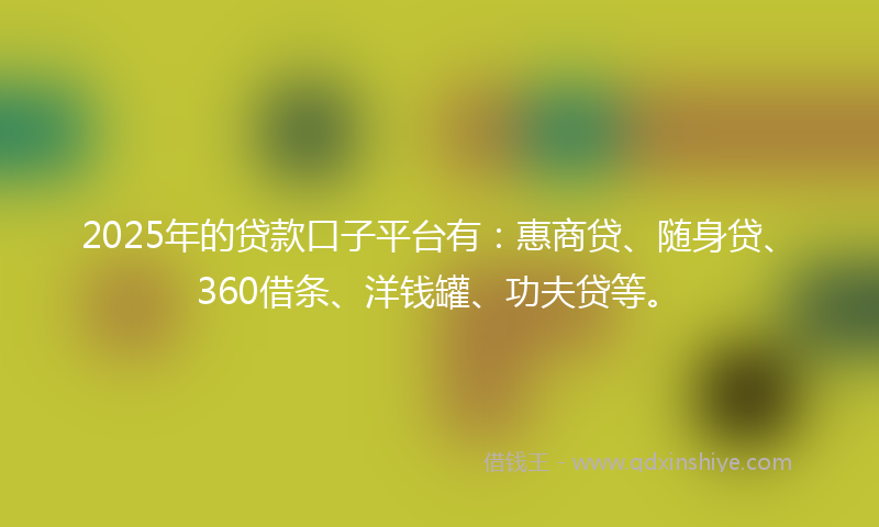 2025年的贷款口子平台有：惠商贷、随身贷、360借条、洋钱罐、功夫贷等。