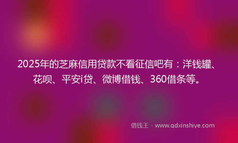 2025年的芝麻信用贷款不看征信吧有：洋钱罐、花呗、平安i贷、微博借钱、360借条等。