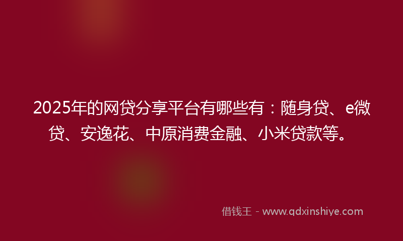 2025年的网贷分享平台有哪些有：随身贷、e微贷、安逸花、中原消费金融、小米贷款等。