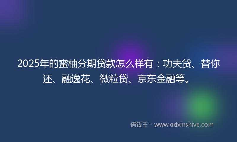 2025年的蜜柚分期贷款怎么样有：功夫贷、替你还、融逸花、微粒贷、京东金融等。