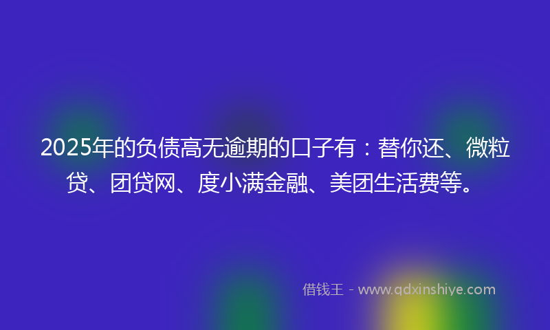 2025年的负债高无逾期的口子有：替你还、微粒贷、团贷网、度小满金融、美团生活费等。
