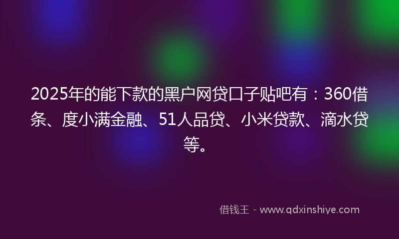 2025年的能下款的黑户网贷口子贴吧有：360借条、度小满金融、51人品贷、小米贷款、滴水贷等。
