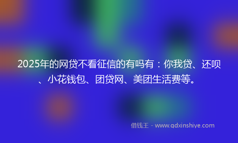 2025年的网贷不看征信的有吗有：你我贷、还呗、小花钱包、团贷网、美团生活费等。
