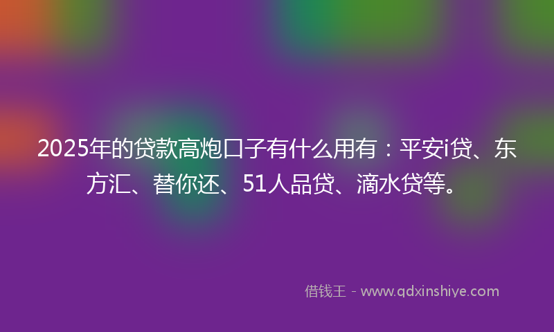 2025年的贷款高炮口子有什么用有：平安i贷、东方汇、替你还、51人品贷、滴水贷等。