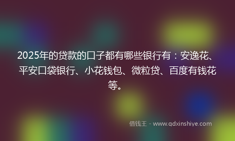 2025年的贷款的口子都有哪些银行有：安逸花、平安口袋银行、小花钱包、微粒贷、百度有钱花等。